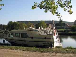 Our boat for Leg 2, Sheba, moored in Villiers-sur-Yonne