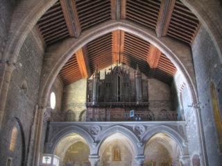 Wooden roof and ancient pipe organ, Frontignan