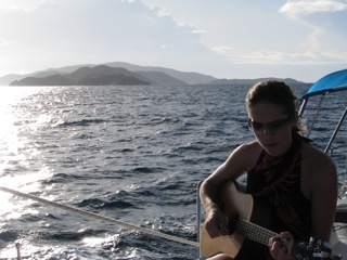 Susie plays as we leave Virgin Gorda for our overnight sail