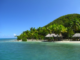That's Paul Cayard, America's Cup skipper, under the thatched roof (really)
