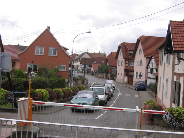 Cars waiting at the swinging bridge