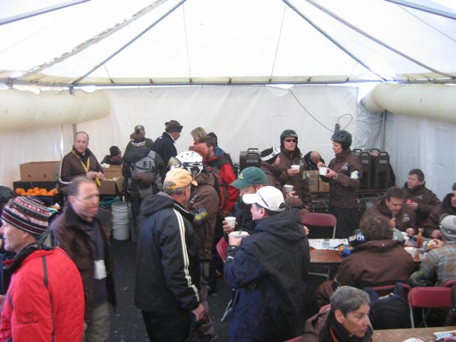 Inside the Tuff Shed, at the volunteer staging area